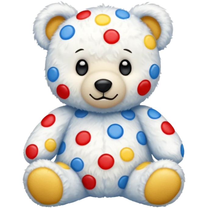 White teddy bear covered with blue, red and yellow spots emoji