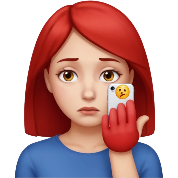 iPhone-style emoji of a woman looking concerned, touching her face, with visible facial redness emoji