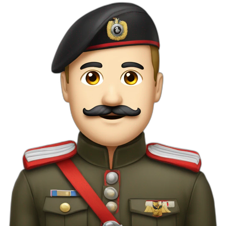 Je veux un homme en tenue militaire allemande avec un bandeau rouge sur le bras, et une moustache petite et carré au milieu du nez emoji