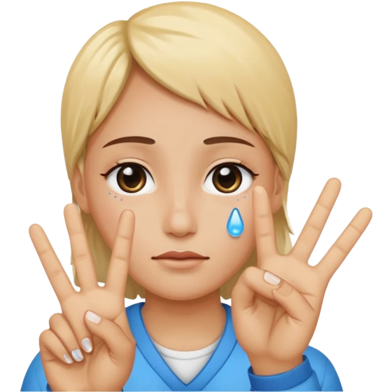 Tears in eyes with peace sign hand signal emoji