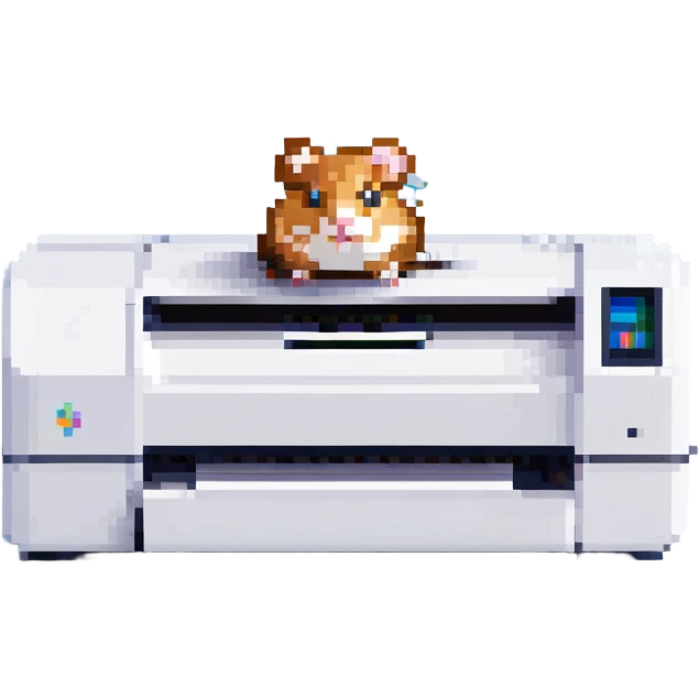 pixel art of a hamster standing on a modern laser printer emoji