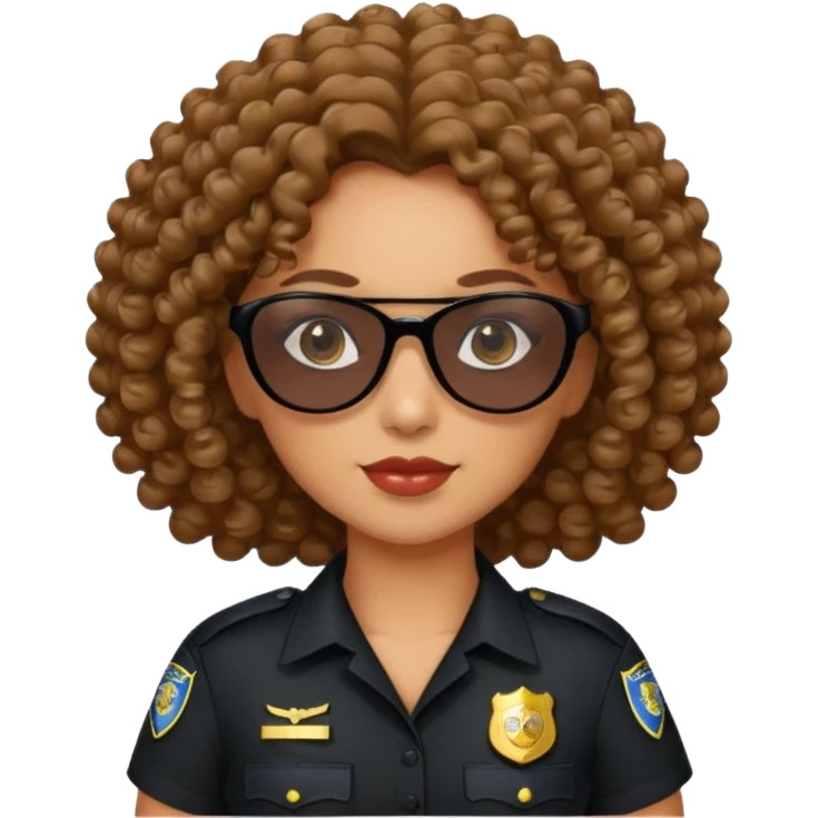 woman police wearing black dress with sun glasses curly hair emoji