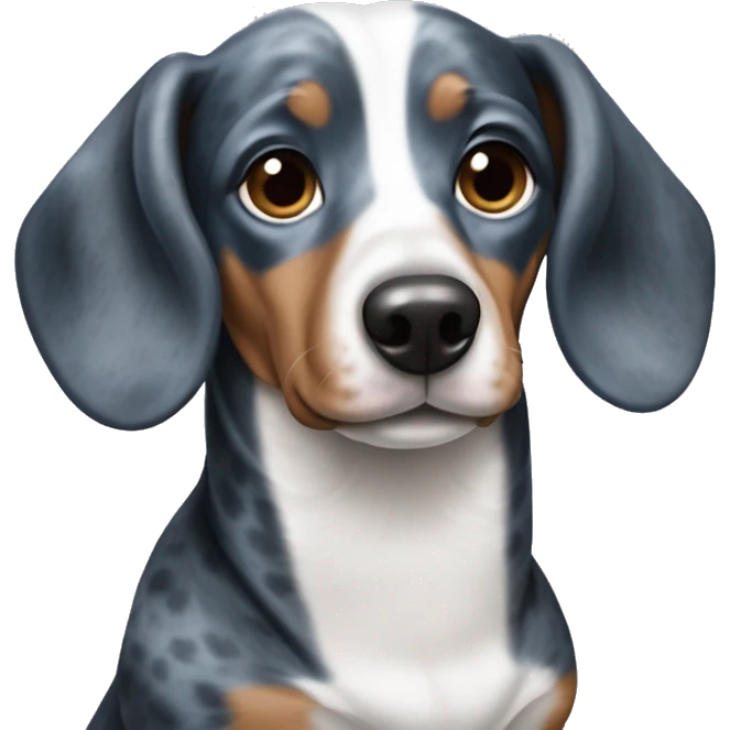 Blue and black and white dapple weiner dog emoji