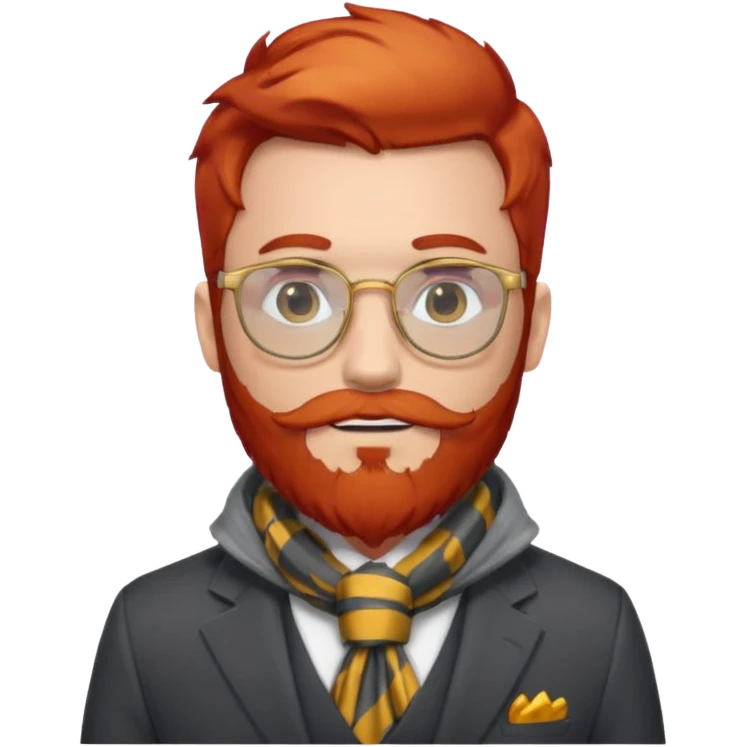 gray scarf, male,  beard, red hair, with suit, gold glasses emoji
