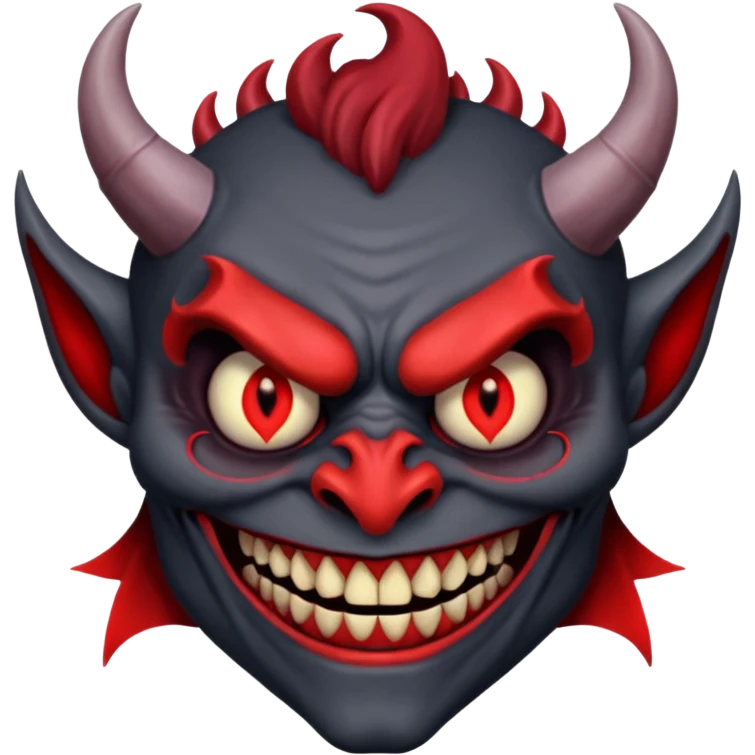 alastor the demon, smiling with his evil red eyes and long evil red teeth, looking evil and demonic and horrible and like a demon. emoji