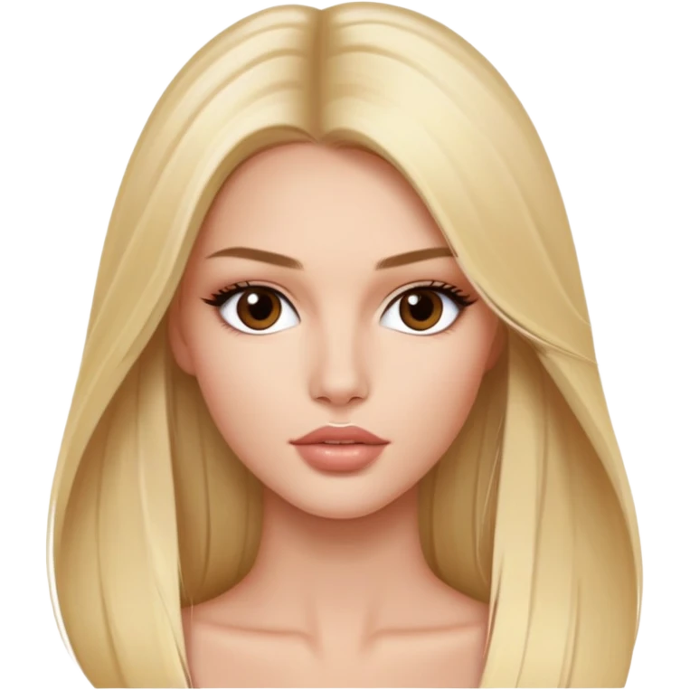victoria’s secret model with long blonde straight hair and dark brown eyes, oval face shape, medium lips emoji