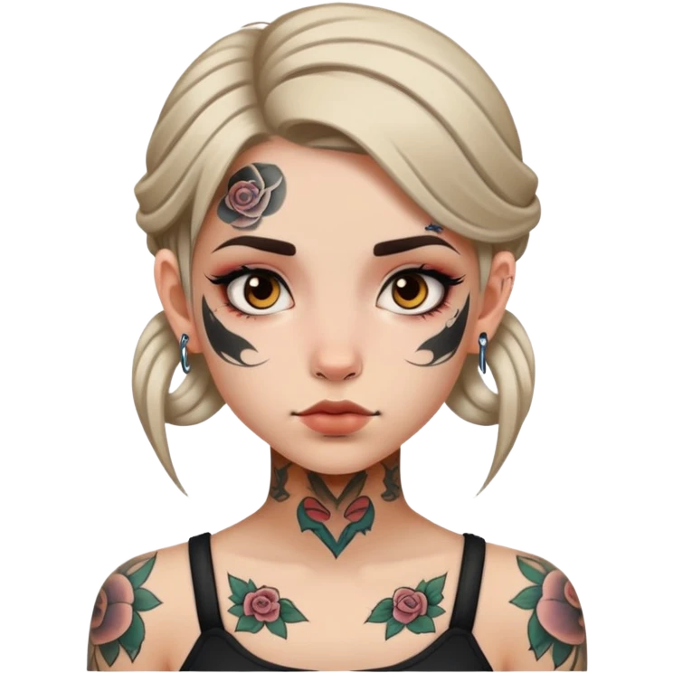 girl with face tattoos, neutral expression emoji