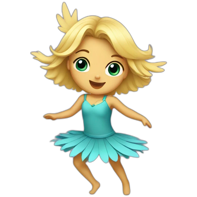 little blonde girl dancing in a bird costume emoji