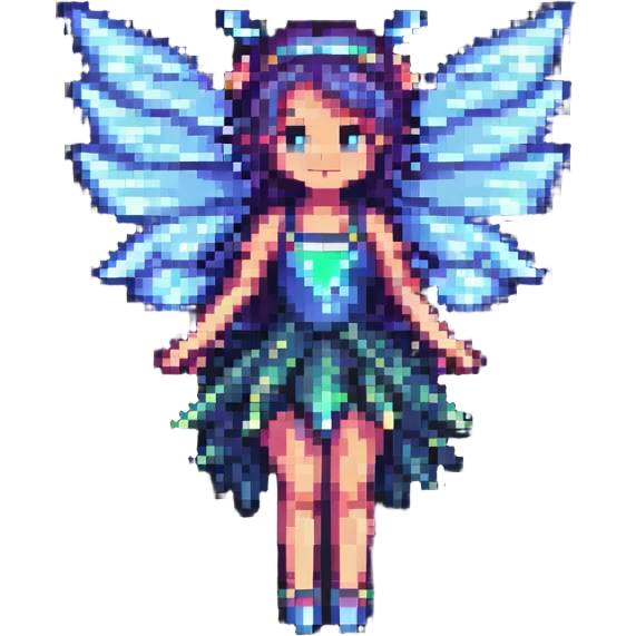 pixel art fairy with sparkling wings, flying, magical emoji