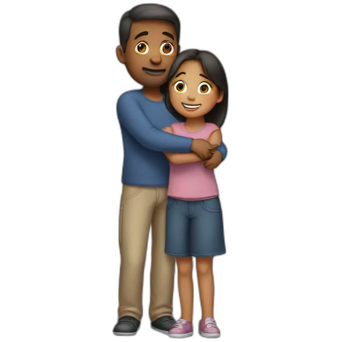 A girl hugs her parents emoji