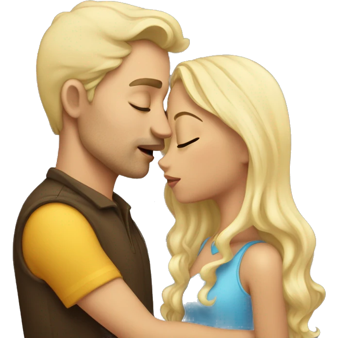 A girl with dark hair kisses a man with blond hair emoji