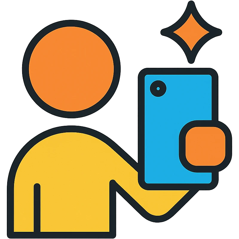 geometric selfie icon using basic shapes, clear lines, and a stylized phone, modern icon style emoji