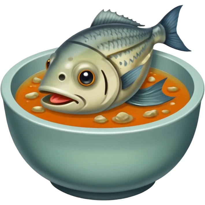 disgusting watery soup, fish head floating emoji