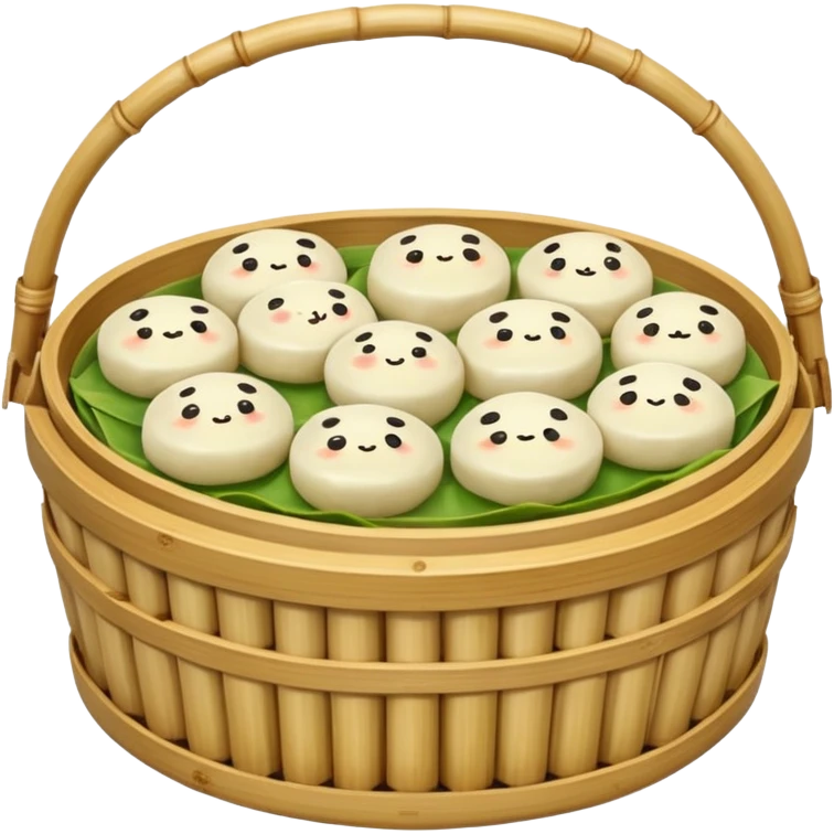 A bamboo steamer basket filled with tiny dumplings. emoji