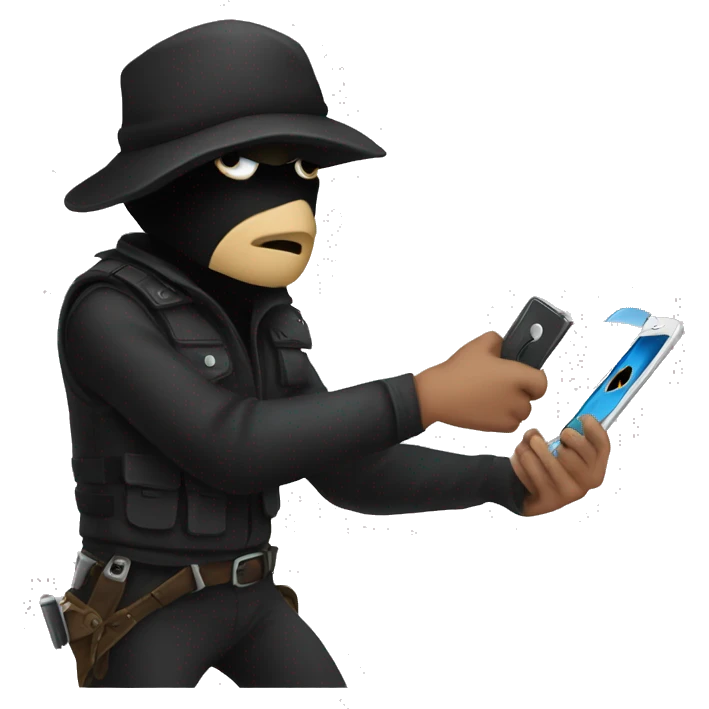 A bandit stealing a phone emoji