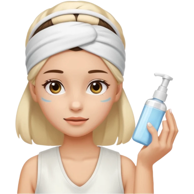 Clean girl aesthetic emoticons, apply skincare products, headband, glowing skin, white vest, soft lighting emoji