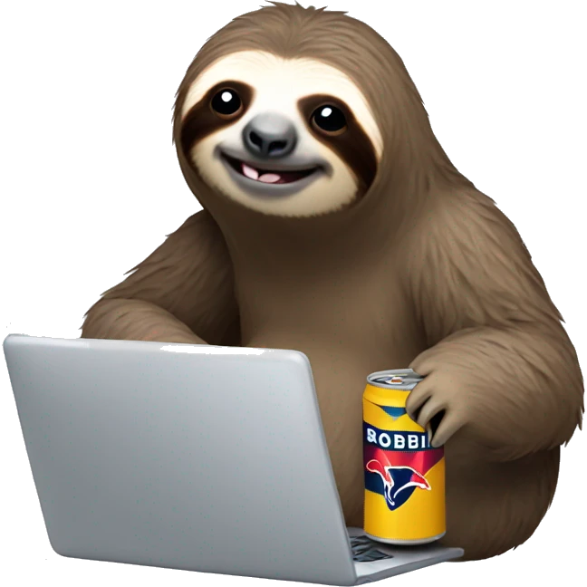 sloth with RedBull can and laptop emoji