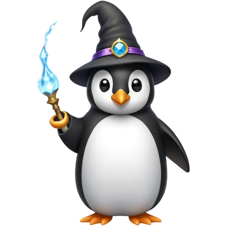 penguin wizard casting a spell with sparkles around emoji