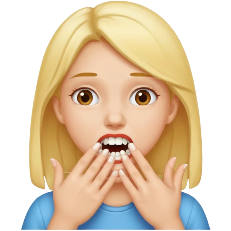 Girl gritting teeth hands on her mouth emoji