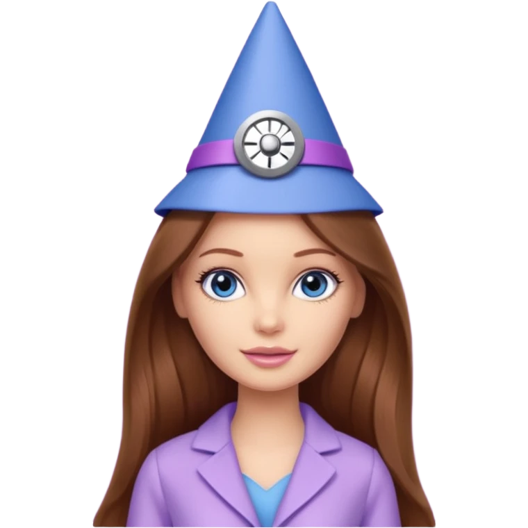 beautiful barbie girl with long brown hair, blue eyes and wearing light purple clothes watching dr who on tv emoji