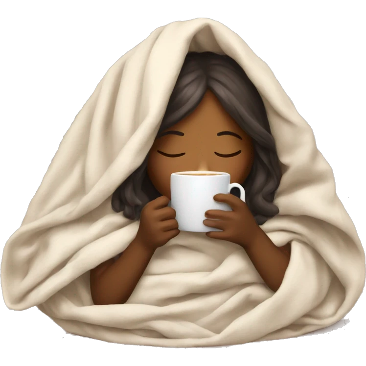 girl inside a blanket sipping coffee eyes closed emoji