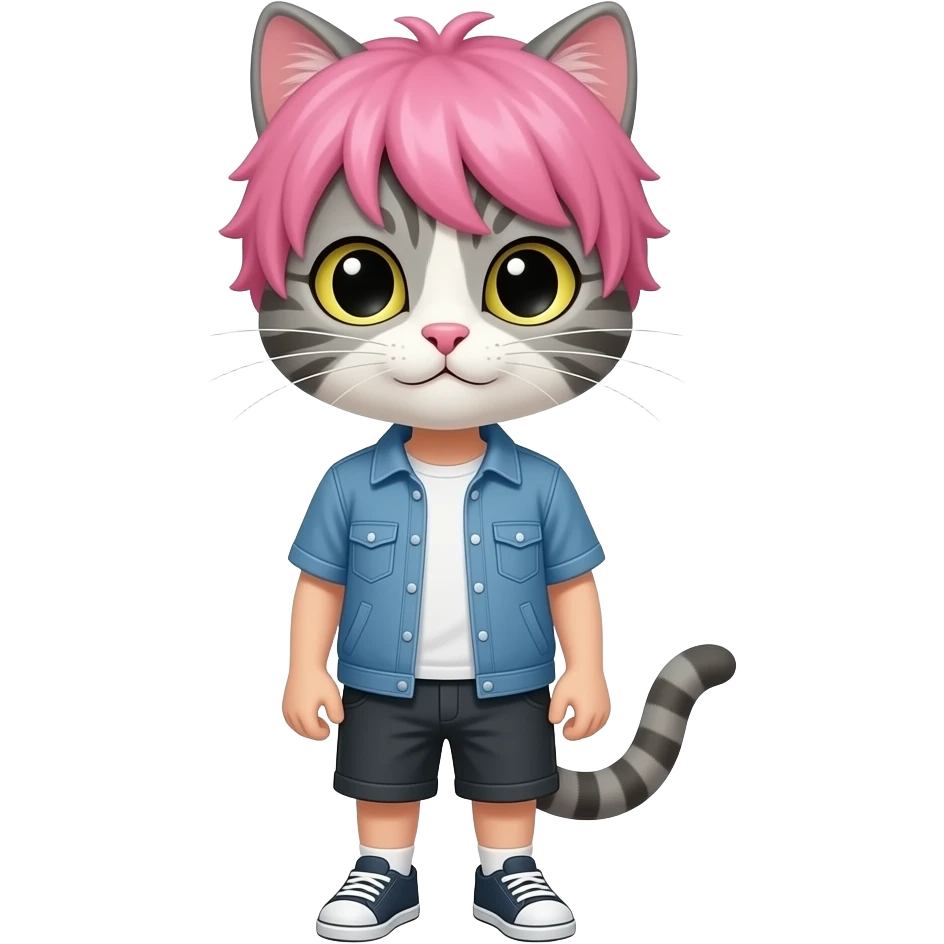 Смайлик эмоджи для WhatsApp. Котик с розовой челкой. Мальчик emoji