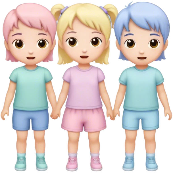 children in pastel clothes play emoji