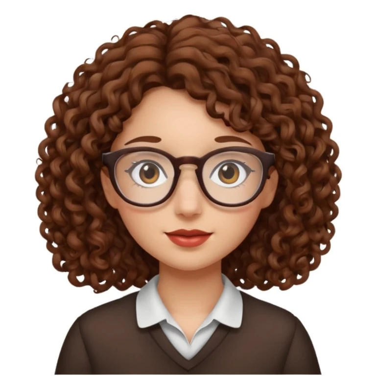 Rapariga, com óculos, cabelo castanho, aos caracóis, comprido emoji