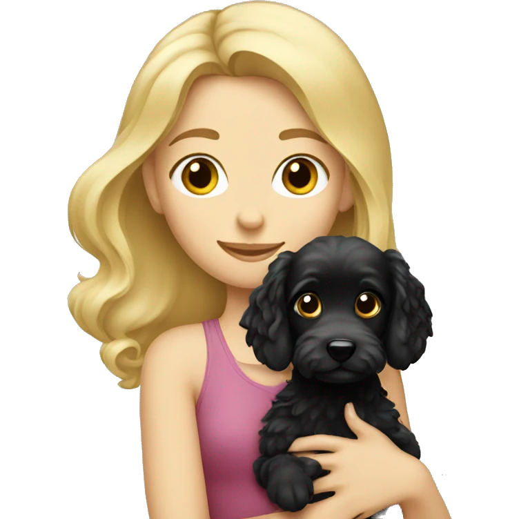 Blonde girl holding a black cockapoo emoji