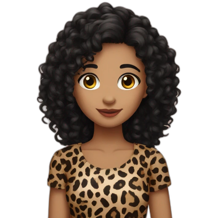 European curly longblackhair girl in leopard emoji
