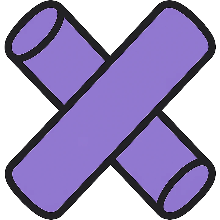 X made of two purple pool noodles, playful and clear emoji