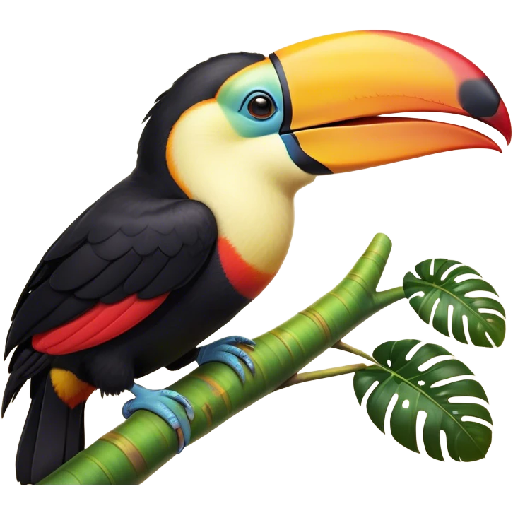 Meme-Worthy cute Sleeping Toucan Portrait Emoji, Head resting peacefully with a contented smile, showcasing a vibrantly colored beak and eyes gently closed in serene slumber, Simplified yet comically adorable features, highly detailed, glowing with a soft, drowsy tropical light, high shine, relaxed and utterly lovable, stylized with an air of playful laziness, bright and heartwarming, soft glowing outline, capturing the essence of a sleeping toucan that feels destined to become the next viral icon of adorable rest! emoji