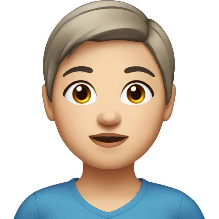 Chubby short hair girl with blue shirt, brown eyes  emoji