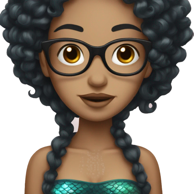 mermaid with curly black hair and glasses emoji