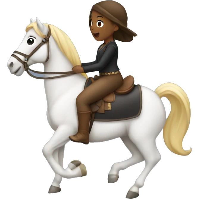 a back girl riding a horse while singing emoji