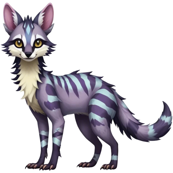 Feral Rare Fantasy dark colorful pastel Vernid-Sergal-Genet-Trico-species by LiLaiRa, random markings, tufted tail, tufted ears, full body emoji