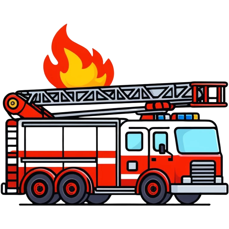 Fire truck with aerial ladder rope rescue emoji