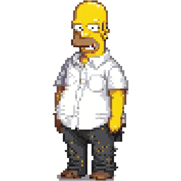 Homer Simpson pixel art style, yellow skin, bald, white shirt, cartoonish look emoji