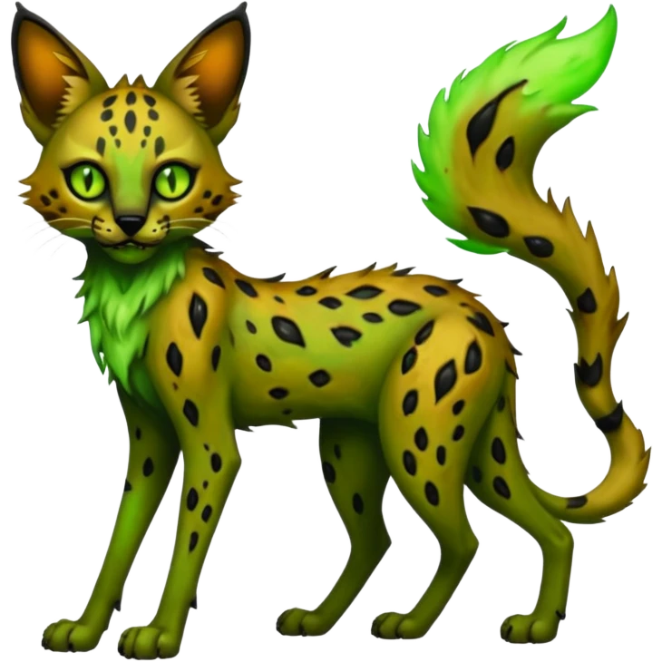 Eldritch green-fiery Dark-deep-blackish-Greenish Zombie-serval, full body emoji