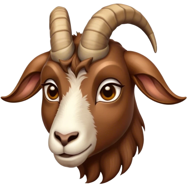 Cinematic Noble Brown Goat Portrait Emoji, Poised and regal, with a sturdy, agile build and a smooth, well-groomed rich brown fur accented by gracefully curved horns, deep-set soulful dark eyes, Simplified yet sharp and sophisticated features, highly detailed, glowing with a warm, dignified glow, high shine, intelligent and spirited, stylized with an air of rustic elegance, focused and attentive, soft glowing outline, capturing the essence of a watchful and confident goat, so majestic it feels as though it could leap out of the screen with effortless authority! emoji
