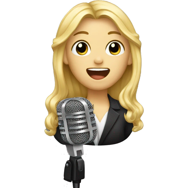 blonde hair emoji singing into lapel mic emoji