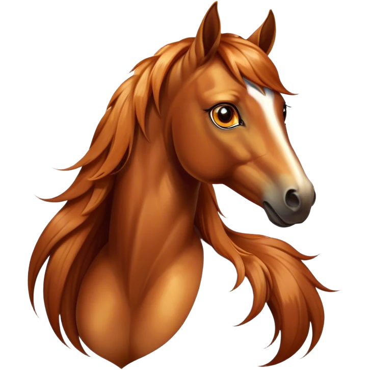 Cinematic Elegant Chestnut Horse Portrait Emoji, Head held high with a serene, graceful gaze, showcasing a magnificent chestnut fur with a radiant shimmer, flowing mane and tail, and luminous amber eyes that exude beauty and grace, Simplified yet majestically refined features, highly detailed, glowing with a soft, ethereal light, high shine, poised and breathtaking, stylized with an air of pure elegance, capturing the essence of a stunning and graceful steed, so beautiful it feels like it could gallop out of the screen with effortless charm! emoji