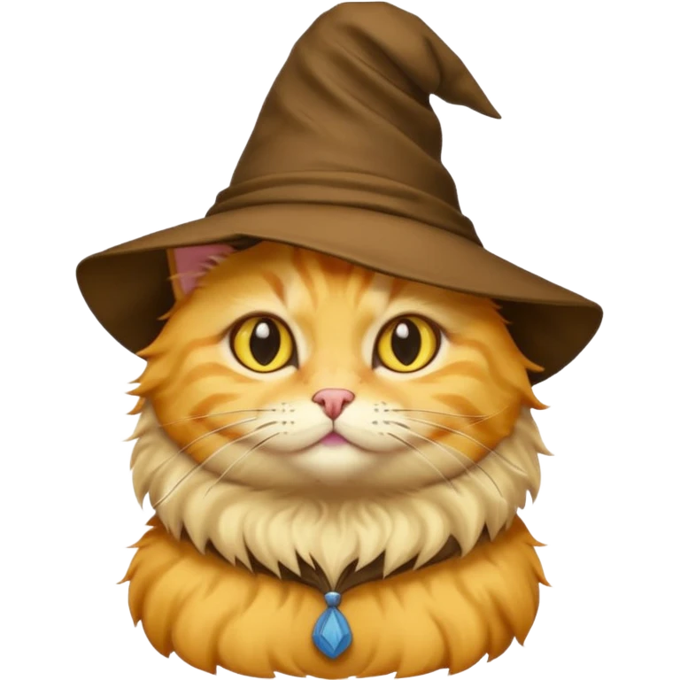 Yellow cat emoji wearing a sorting hat emoji