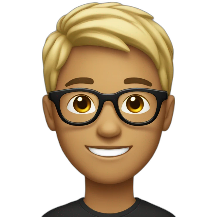A light skin boy with short hair and light skin wearing small black-rimmed round glasses smiling emoji