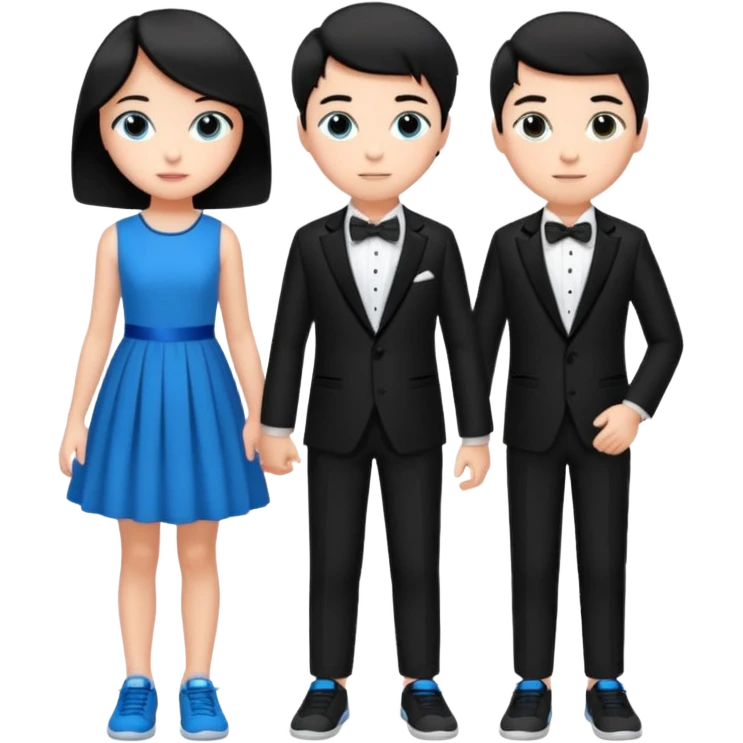 generate a pretty bratz fair skinned boy with short black hair wearing a black tux with blue sneakers with a girl in a pink dress emoji