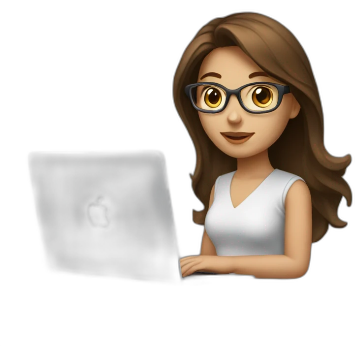 Beautiful programmer girl with brown hair working with MacBook emoji
