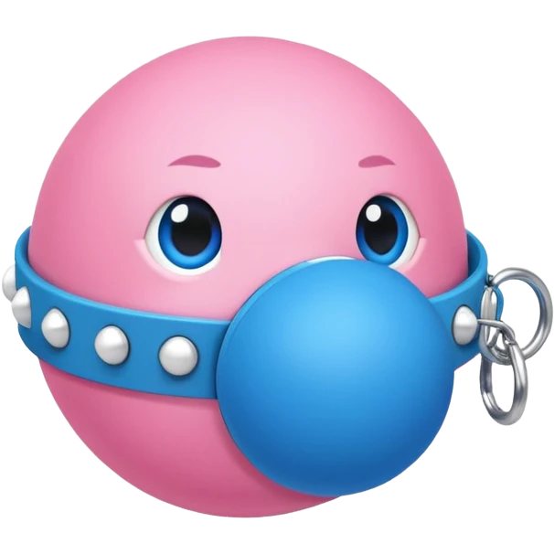 Blue ball for the gag on a ball gag with a white attachment collar with  pink  studs emoji