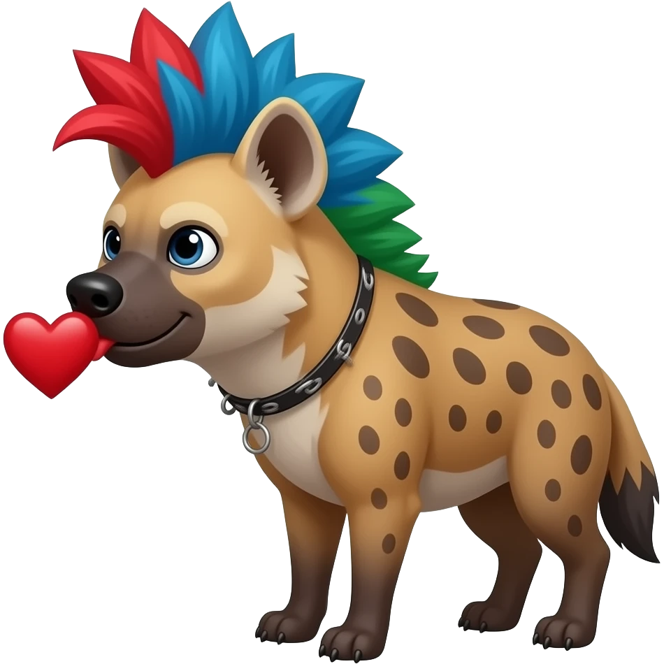 hyène punk cheveux rouge bleu vert qui envoi un bisou avec un coeur emoji