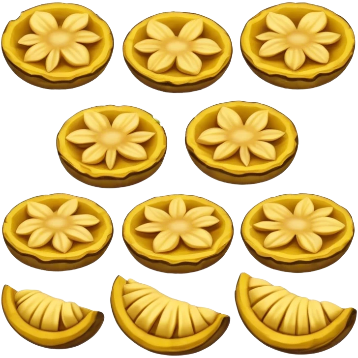 Patacones Cinematic Realistic Patacones Dish Emoji, depicted as crushed, crispy plantain discs, rendered with rich textures and dynamic, natural lighting. emoji
