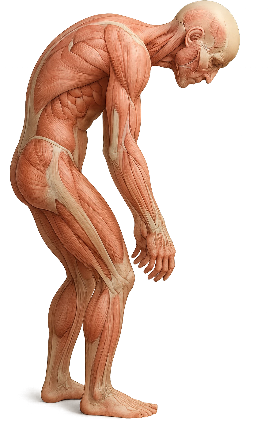 corpo umano anatomico realistico curvo con la schiena e le spalle in avanti, postura delle spalle chiuse, isolato su sfondo bianco emoji